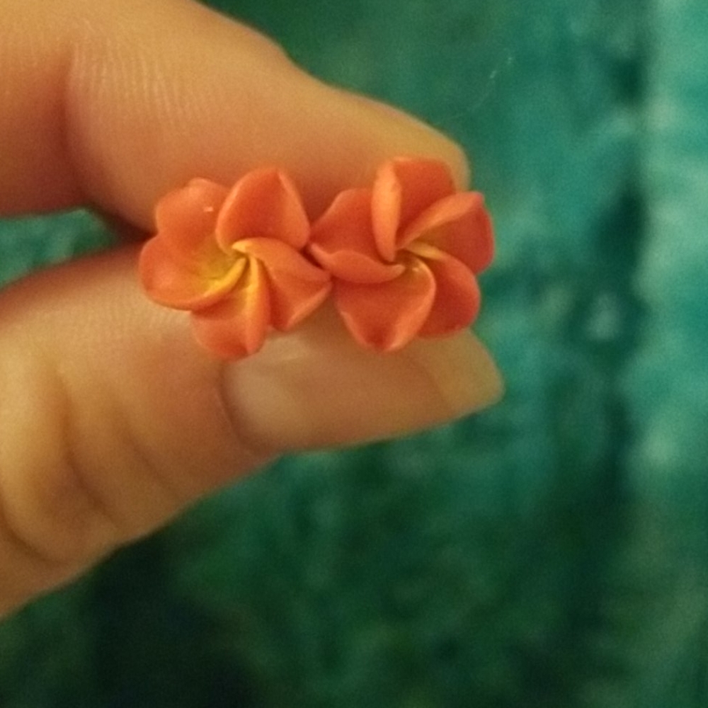 Coral hibiscus earrings
